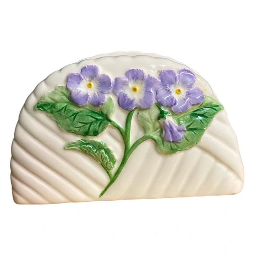 Vtg OTAGIRI Japan Ceramic Napkin Holder Violet Flower pattern by Mary Ann Baker